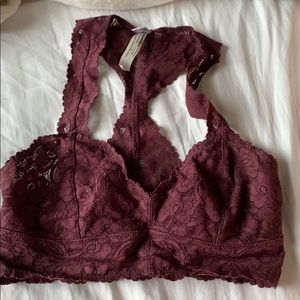 Free people maroon purple lace racer back bralette